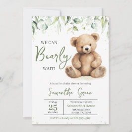 Greenery Bear Baby Shower Inbjudningar