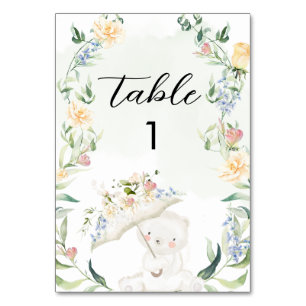 Greenery Bear Gender Neutral Blommigt Baby Shower Bordsnummer