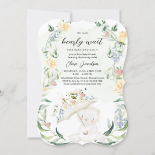 Greenery Bear Gender Neutral Blommigt Baby Shower  Inbjudningar