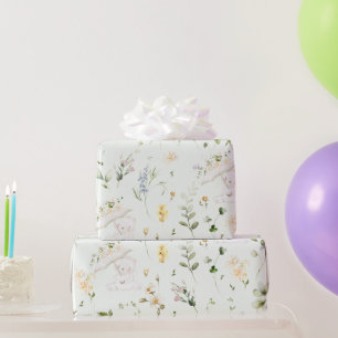 Greenery Bear Gender Neutral Blommigt Baby Shower Presentpapper
