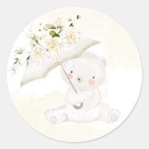 Greenery Bear Gender Neutral Blommigt Baby Shower Runt Klistermärke