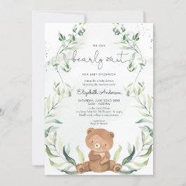 Greenery Bear Gender Neutral Elegant Baby Shower Inbjudningar
