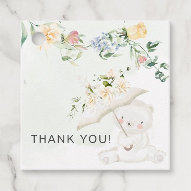 Greenery Bear Gender Neutral Gult Baby Shower Gåvor Etiketter (Framsida)