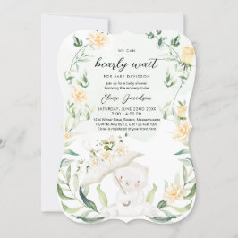 Greenery Bear Gender Neutral Gult Baby Shower I Inbjudningar