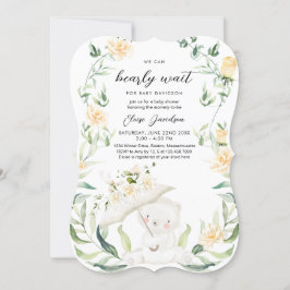Greenery Bear Gender Neutral Gult Baby Shower I Inbjudningar