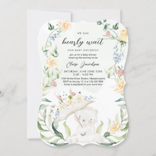 Greenery Bear Gender Neutral Gult Baby Shower Inbjudningar