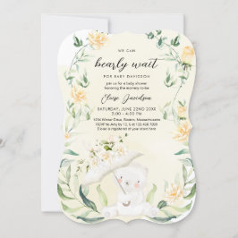 Greenery Bear Könsneutral Gul Bebis-bash  I Inbjudningar