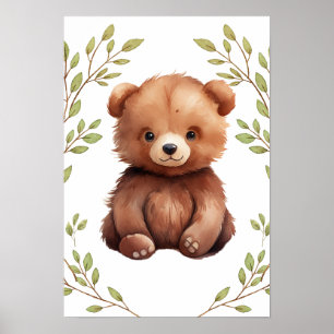 Greenery Bear Woodland Animals Nursery Poster