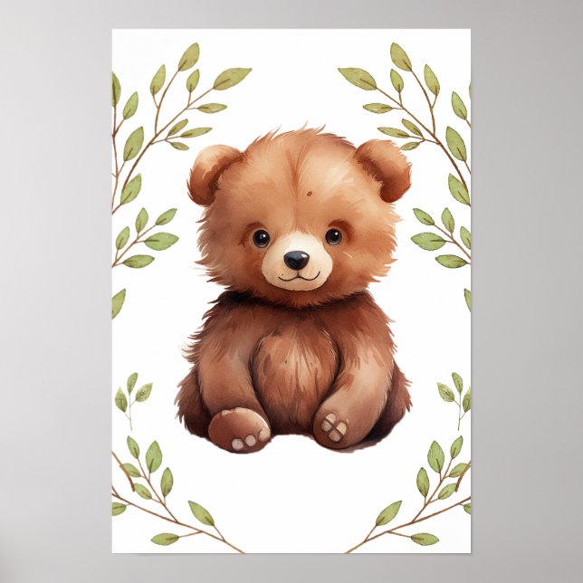 Greenery Bear Woodland Animals Nursery Poster (Framsidan)