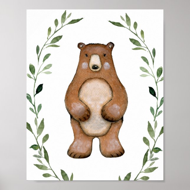 Greenery Bear Woodland Animals Nursery Wall Art Poster (Framsidan)