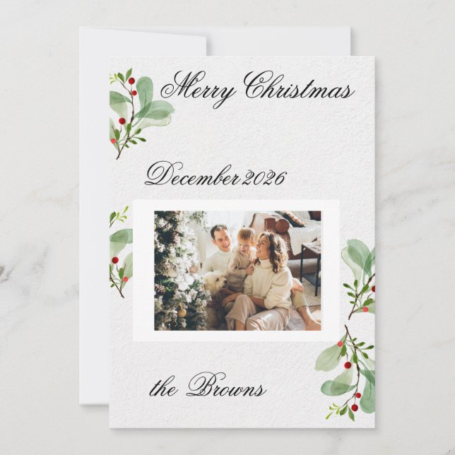 Greenery Berry Christmas Photo Card Inbjudningar (Framsida)