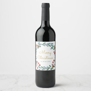 Greenery berry God Jul-märkning Vin Vinflaska Etikett