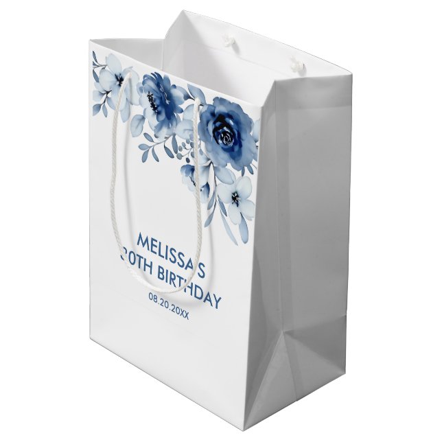 Greenery Birthday i Modern Blue Ro Blommigt (Baksidan Vinklad)