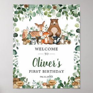 Greenery Birthday Välkomsthälsning för Cute Woodla Poster