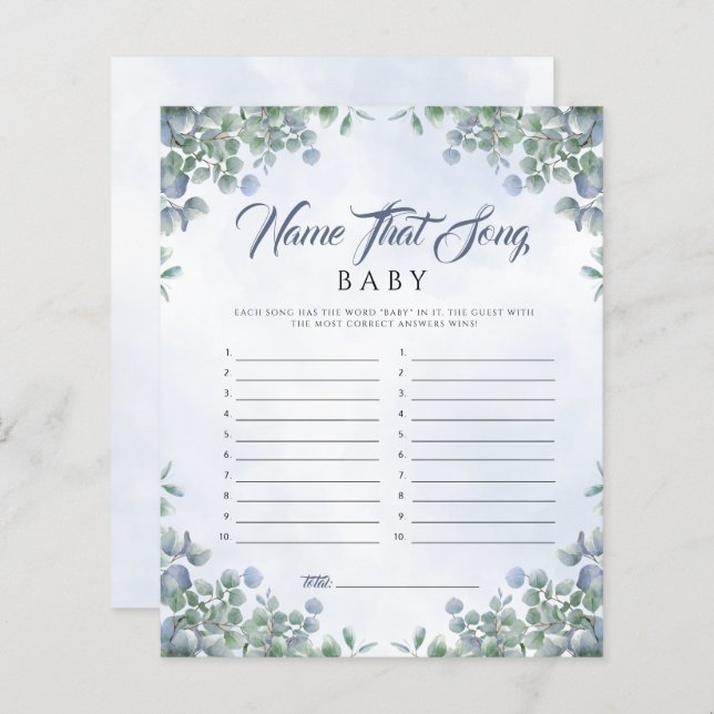 Greenery Blå Akvarell Gissa Låten Baby Lek (Fram/baksida)
