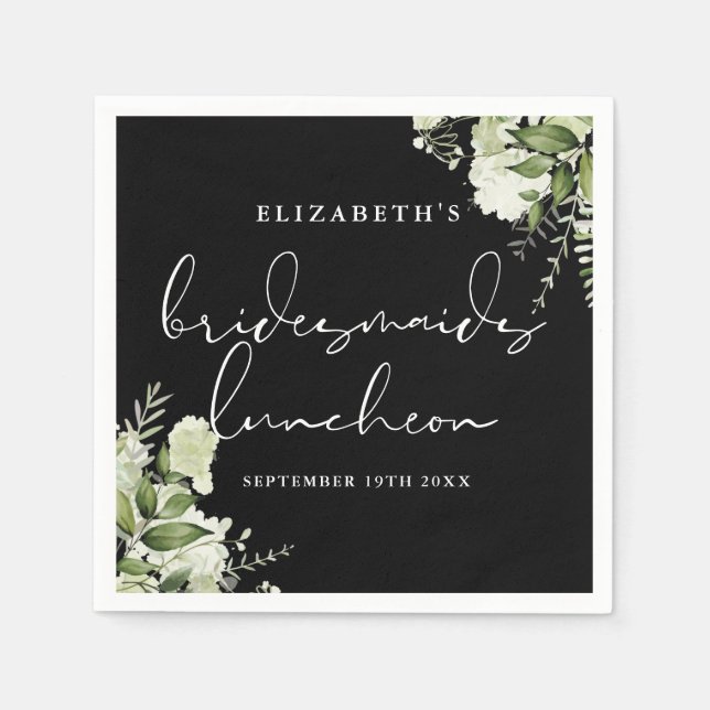 Greenery Black and White Bridesmaids Luncheon Pappersservett (Framsidan)