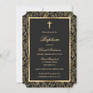 Greenery Black Guld Kor-skript Baptism Inbjudningar