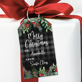 Greenery Black Merry Christmas Presentetikett