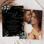 Greenery Black och Guld foto Traditional Bröllop Inbjudningar<br><div class="desc">Gå in i en värld av förtjusning med vår gienery black and guld foto traditionell bröllopsinbjudan, perfekt till din botaniska vår boho bröllop. Den här inbjudan är full av eucalyptus och accents från grönt och guld, och den är elegans och modern stollig. Föreställ er att vi kör igenom en magisk...</div>