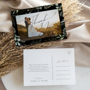 Greenery Black och Guld Photo Bröllop Tack Vykort