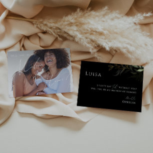 Greenery Black och Guld Photo Matron of Honor Card Inbjudningar