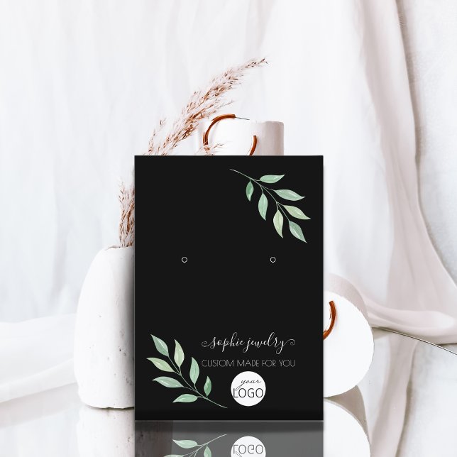 Greenery Black Script Jewelry Logotyp Earring Visn Visitkort (Skapare uppladdad)