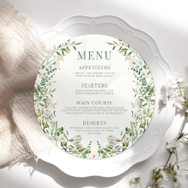 Greenery blommigt boho round bröllop Menu Card Pla Meny