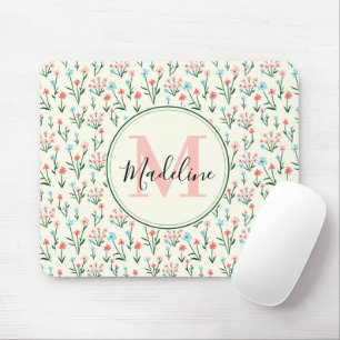 Greenery Blommigt Botanical Flowers Rosa Monogram Musmatta