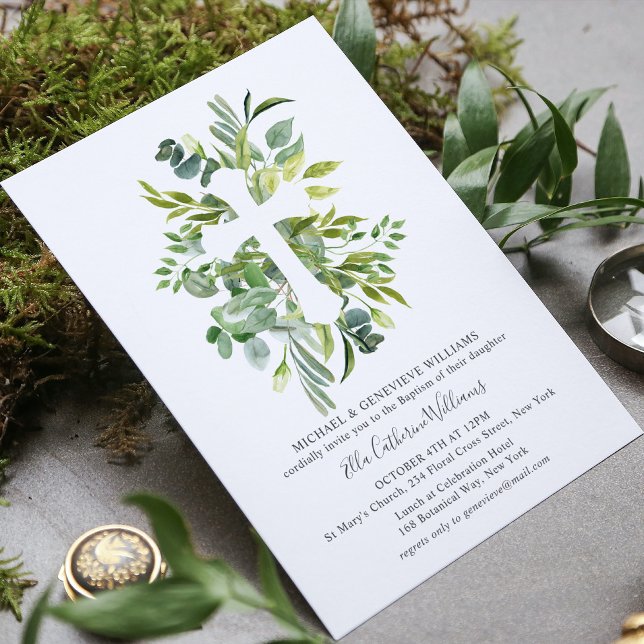 Greenery Blommigt Botanical Kor Baptism Inbjudningar (Skapare uppladdad)