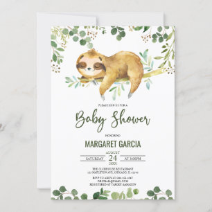 Greenery Blommigt Boy Cute Sloth Baby Shower Inbjudningar
