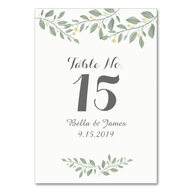 Greenery Blommigt Bröllop Bord Card Bordsnummer (Framsidan)