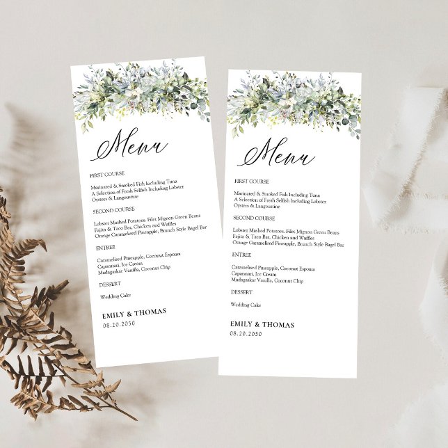 Greenery Blommigt Bröllop Ceremony Menu Meny (Skapare uppladdad)