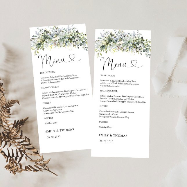 Greenery Blommigt Bröllop Ceremony Menu Meny (Skapare uppladdad)