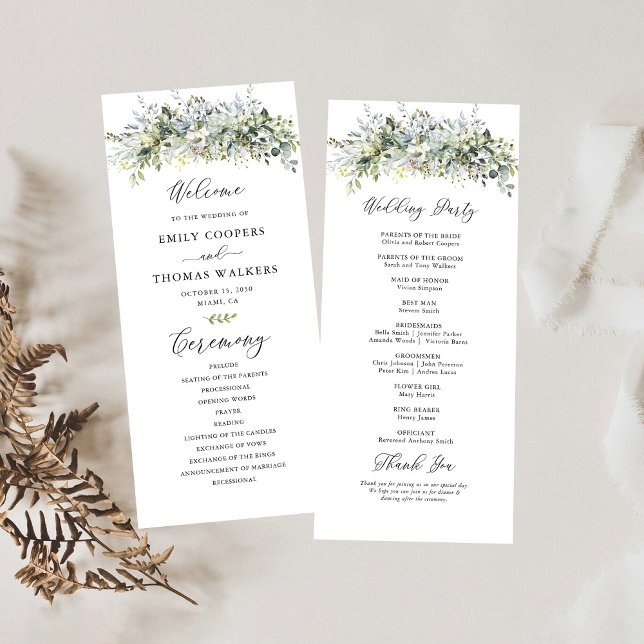 Greenery Blommigt Bröllop Ceremony-programmet Program (Skapare uppladdad)