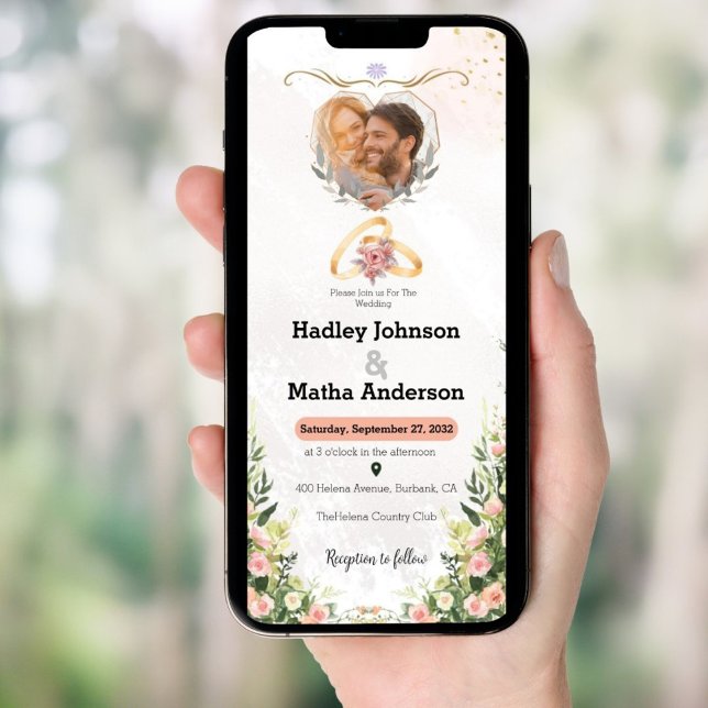 Greenery Blommigt Bröllop Photo Electronic Inbjudningar (Skapare uppladdad)