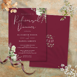 Greenery Blommigt Burgundy Rehearsal Dinner Inbjudningar