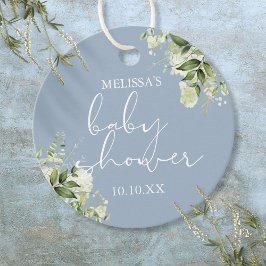 Greenery Blommigt Dusty Blue Boy Shower Gåvor Etiketter