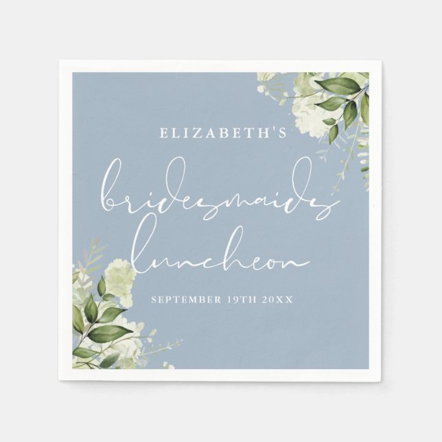 Greenery Blommigt Dusty Blue Bridesmaids Luncheon Pappersservett (Framsidan)