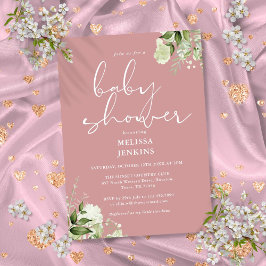 Greenery Blommigt Dusty Ro Girl Baby Shower Inbjudningar