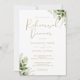 Greenery Blommigt Elegant Guld Rehearsal Dinner Inbjudningar