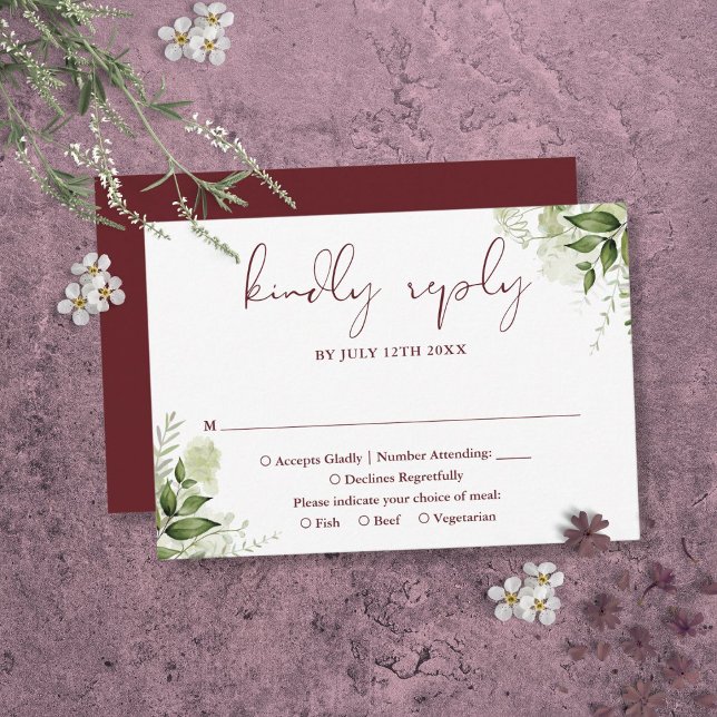 Greenery Blommigt Elegant Rosewood Rosa Bröllop OSA Kort (Greenery Floral Elegant Rosewood Pink Wedding RSVP Card)