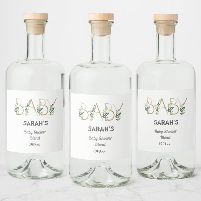 Greenery Blommigt Elegant Slogan Baby Shower Spritflaskor Etikett (Flaskor)