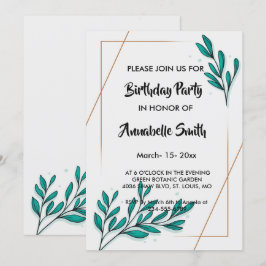 Greenery Blommigt Gold Foil Löv Birthday Inbjudningar