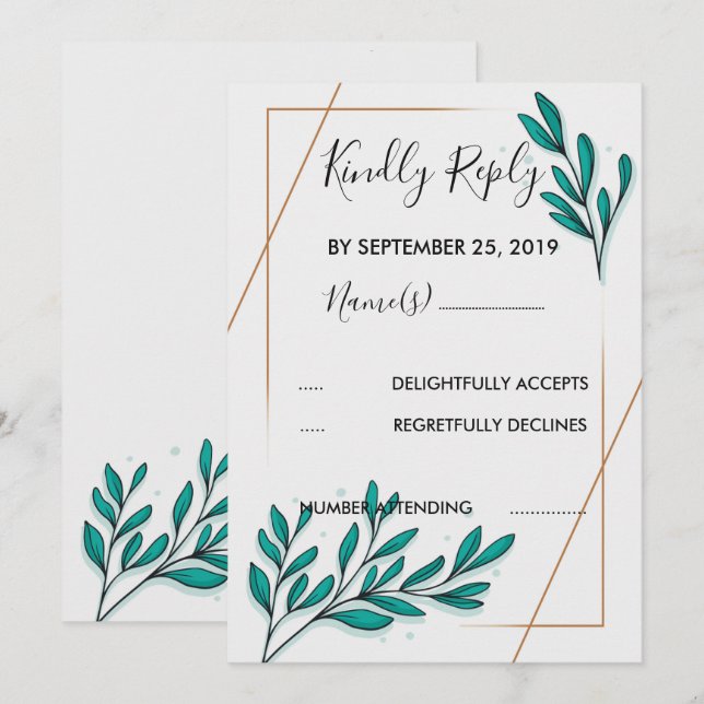 Greenery Blommigt Gold Foil Löv OSA Inbjudningar (Fram/baksida)