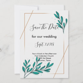 Greenery Blommigt Gold Foil Löv sparar datumet Inbjudningar