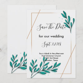 Greenery Blommigt Gold Foil Löv sparar datumet Inbjudningar