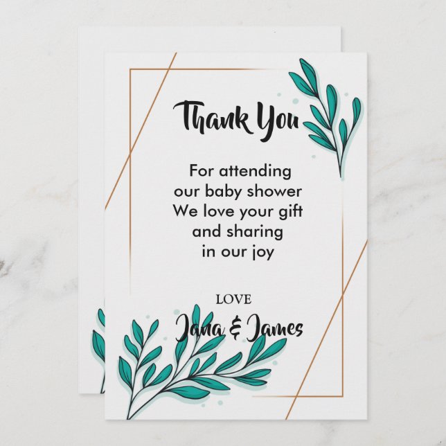 Greenery Blommigt Gold Foil Löv tack Inbjudningar (Fram/baksida)