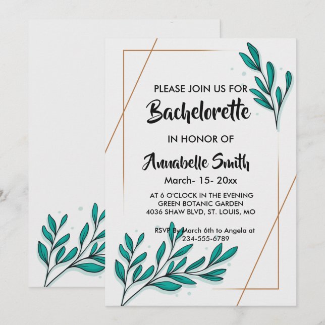 Greenery Blommigt Gold Foil Lövs bachelor Inbjudningar (Fram/baksida)