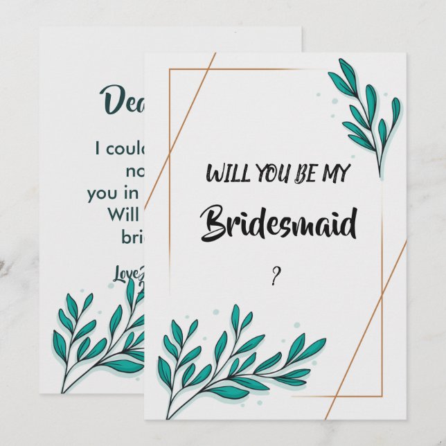 Greenery Blommigt Gold Foil Lövs Bridesmaid Inbjudningar (Fram/baksida)