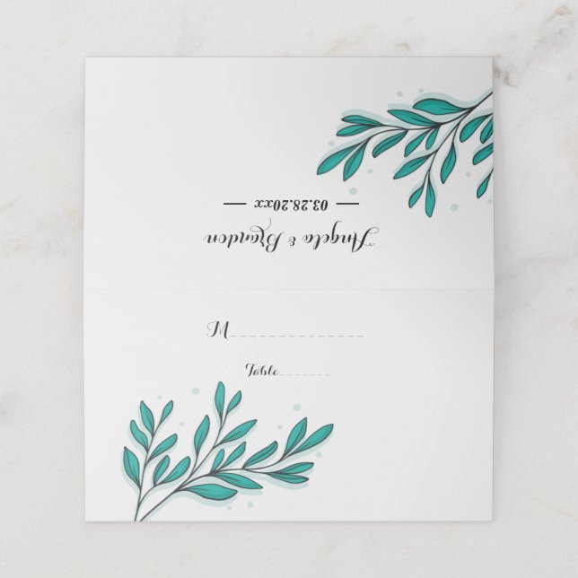 Greenery Blommigt Gold Foil Lövs Placeringskort (Utvändigt utvikt)